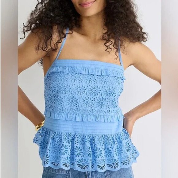 J.Crew Cross-Back Smocked-Waist Eyelet Top S - Picture 2 of 3